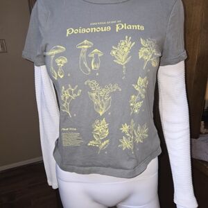 Urban Outfitters Green and Yellow Poisonous Plants Tee Thermal Arms